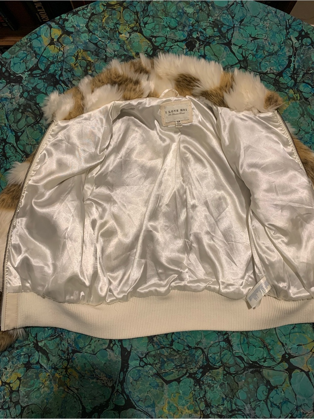 Vintage I Love H81 Faux Fur Bomber Jacket S - Picture 3 of 8